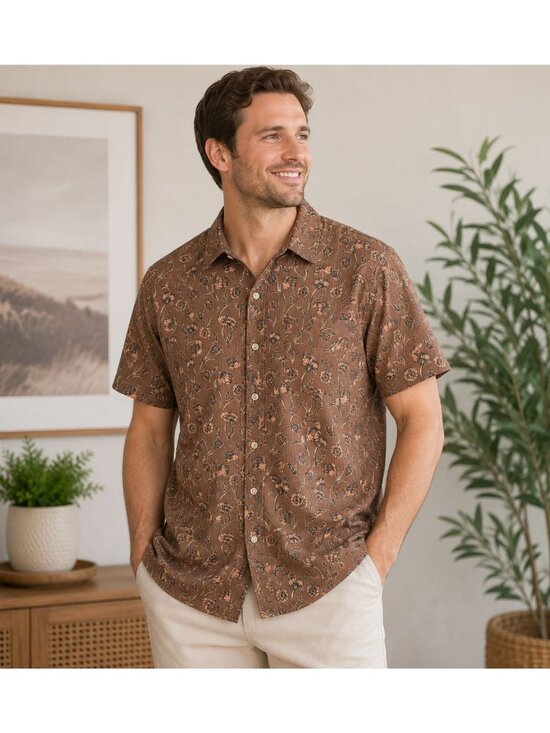ROWM Other - Rowm NWT Men's Brown Floral Cotton Short Button Up Shirt Men’s 2X